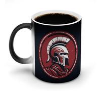 TKJMCSW Tasse à café de 325 ml avec motif casque spartiate rouge changeant de couleur, tasses à café à changement de chaleur avec poignée, tasse magique sensible à la chaleur pour homme et femme