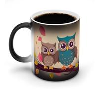 TKJMCSW Tasse à café de 325 ml avec motif de chouettes mignonnes qui changent de couleur, tasses à café à changement de chaleur avec poignée, tasse magique sensible à la chaleur pour homme et femme