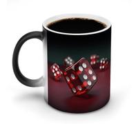 TKJMCSW Tasse à café de 325 ml avec motif de dés rouges à changement de couleur, tasses à café à changement de chaleur avec poignée, tasse magique sensible à la chaleur pour homme et femme, tasse