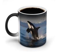 TKJMCSW Tasse à café de 325 ml avec motif d'épaulard changeant de couleur, tasses à café à changement de chaleur avec poignée, tasse magique sensible à la chaleur pour homme et femme, tasse amusante