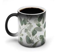 TKJMCSW Tasse à café de 325 ml avec motif feuilles d'eucalyptus changeant de couleur, tasses à café à changement de chaleur avec poignée, tasse magique sensible à la chaleur pour homme et femme, tasse
