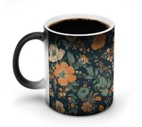 TKJMCSW Tasse à café de 325 ml avec motif fleurs oranges et vertes qui changent de couleur, tasses à café à changement de chaleur avec poignée, tasse magique sensible à la chaleur pour homme et femme
