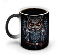 TKJMCSW Tasse à café de 325 ml avec motif hibou changeant de couleur, tasses à café à changement de chaleur avec poignée, tasse magique sensible à la chaleur pour homme et femme, tasse amusante en
