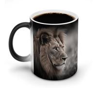 TKJMCSW Tasse à café de 325 ml avec motif lion sauvage, tasses à café à changement de couleur, tasses à café à changement de chaleur avec poignée, tasse magique sensible à la chaleur pour homme et
