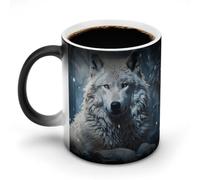 TKJMCSW Tasse à café de 325 ml avec motif loup assis dans la neige - Tasse à café à changement de couleur avec poignée - Tasse magique sensible à la chaleur pour homme et femme - Tasse amusante en