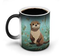 TKJMCSW Tasse à café de 325 ml avec motif loutre mignon et dessin animé, tasses à café changeantes à la chaleur avec poignée, tasse magique sensible à la chaleur pour homme et femme, tasse amusante en