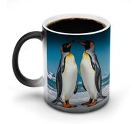 TKJMCSW Tasse à café de 325 ml avec motif pingouins heureux - Changement de couleur - Tasses à café à changement de chaleur avec poignée - Tasse magique sensible à la chaleur pour homme et femme