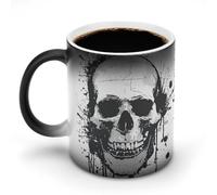 TKJMCSW Tasse à café de 325 ml avec motif tête de mort simple, tasses à café à changement de couleur, tasses à café à changement de chaleur avec poignée, tasse magique sensible à la chaleur pour homme