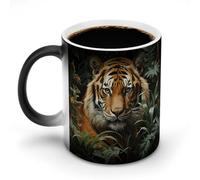 TKJMCSW Tasse à café de 325 ml avec motif tigre de la jungle qui change de couleur, tasses à café à changement de chaleur avec poignée, tasse magique sensible à la chaleur pour homme et femme, tasse