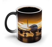 TKJMCSW Tasse à café de 325 ml en forme d'avion à changement de couleur, tasses à café à changement de chaleur avec poignée, tasse magique sensible à la chaleur pour homme et femme, tasse amusante en