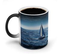 TKJMCSW Tasse à café de 325 ml, motif bateau à voile bleu marin, tasses à café changeant de couleur, tasses à café à changement de chaleur avec poignée, tasse magique sensible à la chaleur pour homme