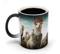 TKJMCSW Tasse à café de 325 ml, motif lama mexicain vert changeant, tasses à café à changement de chaleur avec poignée, tasse magique sensible à la chaleur pour homme et femme, tasse amusante en