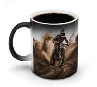 TKJMCSW Tasse à café de 325 ml - Motif motocross - Changement de couleur - Tasse à café avec poignée - Sensible à la chaleur - Tasse magique pour homme et femme - Tasse amusante en céramique pour thé