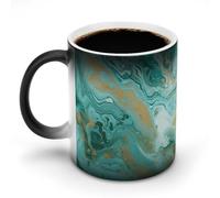 TKJMCSW Tasse à café de 325 ml - Tasses à couleur marbre bleu sarcelle et doré - Tasses à café changeantes avec poignée - Tasse magique sensible à la chaleur pour homme et femme - Tasse amusante en