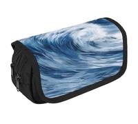 TKJMCSW Trousse à crayons de grande capacité avec fermeture éclair bleue ondulée - Trousse à crayons multifonction avec 3 compartiments - Trousse de maquillage en tissu pour adulte - Organiseur de