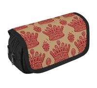TKJMCSW Trousse à crayons de grande capacité avec fermeture éclair - Couronne rouge - Trousse à crayons multifonction avec 3 compartiments - Trousse de maquillage en tissu pour adulte - Organiseur de