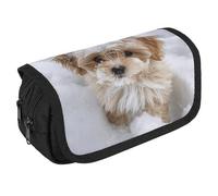 TKJMCSW Trousse à crayons de grande capacité avec fermeture éclair - Motif chien dans la neige - Trousse à crayons multifonction avec 3 compartiments - Trousse de maquillage en tissu pour adulte