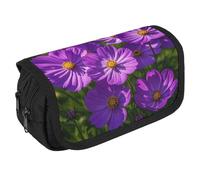 TKJMCSW Trousse à crayons de grande capacité avec fermeture éclair - Motif fleurs violettes - Trousse à crayons multifonction avec 3 compartiments - Trousse de maquillage en tissu pour adulte - Pour