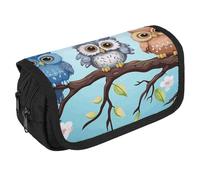 TKJMCSW Trousse à crayons de grande capacité avec fermeture éclair - Motif hiboux sur une branche - Trousse à crayons multifonction avec 3 compartiments - Trousse de maquillage en tissu pour adulte
