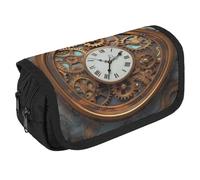 TKJMCSW Trousse à crayons de grande capacité avec fermeture éclair - Motif horloge steampunk rouillée - Trousse à crayons multifonction avec 3 compartiments - Trousse de maquillage en tissu pour