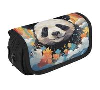 TKJMCSW Trousse à crayons de grande capacité avec fermeture éclair - Motif panda arc-en-ciel - Trousse à crayons multifonction avec 3 compartiments - Trousse de maquillage en tissu pour adulte