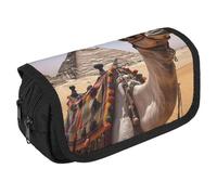 TKJMCSW Trousse à crayons de grande capacité avec fermeture éclair pyramide camel multifonctionnelle avec 3 compartiments pour adultes - Trousse de maquillage en tissu pour homme et femme - Organiseur