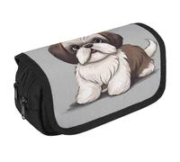 TKJMCSW Trousse à crayons de grande capacité avec fermeture éclair Shih Tzu - Trousse à crayons multifonction avec 3 compartiments - Trousse de maquillage en tissu pour adulte - Pour homme et femme