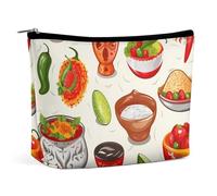 TKJMCSW Trousse de maquillage mexicaine avec symboles de la salsa pour femme - Grande capacité - Trousse de toilette portable - Organiseur de maquillage - Sac de voyage pour le voyage et le travail -