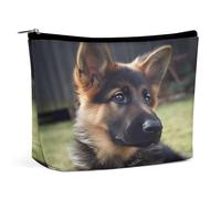TKJMCSW Trousse de toilette de voyage imperméable en cuir synthétique avec motif chiot de berger allemand - Grande capacité - Jolie trousse de maquillage portable pour articles de toilette, blanc