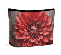 TKJMCSW Trousse de toilette de voyage imperméable en cuir synthétique avec motif de dahlia rouge pour homme et femme - Grande capacité - Jolie trousse de maquillage portable pour articles de toilette