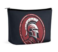 TKJMCSW Trousse de toilette de voyage imperméable en cuir synthétique pour homme et femme - Grande capacité - Motif casque Spartan rouge - Jolie trousse de maquillage portable pour articles de