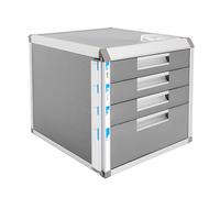 TkkMivcOC Boîte à tiroirs de bureau à 4 compartiments - En aluminium - Organiseur de bureau pour documents A4 - Verrouillable - 31,5 x 35 x 29,8 cm - Argent