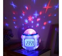 TKMARS Réveil Enfant avec Projecteur d’Étoiles, Veilleuse LED Lumineuse et Musicale, Horloge Affichage Date et Heure, 7 Couleurs de Lumière, Cadeau de Noël & Anniversaire Garçons Filles