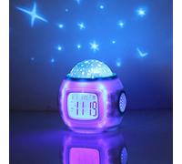 TKMARS Réveil Enfant avec Projecteur d'Étoiles Musicale et Lumineuse LED Veilleuse Cadeaux de Noël Cadeaux d'anniversaire pour Garçons Filles, Horloge Afficher Date et l'Heure 7 Modes de Couleur
