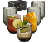 TKNO Lot de 6 verres à boire de 260 ml, verres à eau, verres à gin, verres à jus, verres à cocktail, verres à boire, verres à pliage origami, style flûte à nervures ondulées, idéal pour la maison, les