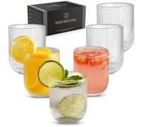 TKNO Lot de 6 verres à eau nervurés de 260 ml pour gin, jus, cocktail, origami, idéal pour la maison, les restaurants, les événements et les fêtes