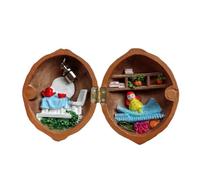 TKOWTB Dollhouse Mini bibliothèque en coquillage de noyer avec lumière pour | Petit monde à l'intérieur d'une coque en noyer : maison de poupée en résine faite à la main avec une fenêtre