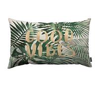 TKS MITLAN Good Vibes Housse de coussin décorative dorée avec motif feuilles de palmier vertes et feuilles de palmier tropicales - 30,5 x 50,8 cm