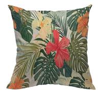 TKS MITLAN Housse de coussin décorative motif fleurs d'hibiscus - 45,7 x 45,7 cm - Motif plantes tropicales hawaïennes colorées - Pour la maison