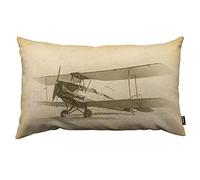 TKS MITLAN Housse de coussin vintage en lin avec motif avion d'avion et biplan à l'avion - 30,5 x 50,8 cm