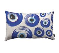 TKS MITLAN Housses de coussin rondes en lin avec motif œil turc - 30,5 x 50,8 cm - Ymbol de protection - Bleu - Pour canapé