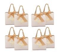 TKSBAG Lot de 50 petits sacs cadeaux de remerciement avec poignées, 14 x 6,3 x 12,9 cm, mini sacs cadeaux blancs en vrac pour fête prénatale, anniversaire, mariage, fête, rentrée scolaire, fête d'été