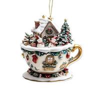 Tktouci Décorations de Sapin de Noël | Pendentif Maison de Neige en Forme de Tasse à Café 2D - Décoration Festive Et Saisonnière pour Intérieur De Voiture Porte Sac À Dos Bibliothèque Chevet Cheminée