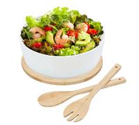 Tktouci Grand Saladier - Serveur de Salade avec Couvercle | Ustensile de Service en Bois pour Mélange Pâtes Céréales Légumes,Dîner Déjeuner Soirée