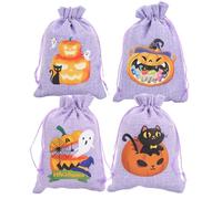Tktouci Sacs À Cordon Halloween,Pochettes Cadeaux Fantôme et Citrouille - 4 Pièces Sacs Non Tissé Pour École Fête Garderie Bonbons Goûter