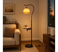 TkTsjtle Lampadaire arqué milieu du siècle avec plateau, lampe sur pied | Gradation à 3 couleurs, hauteur réglable de 145 à 170 cm, abat-jour orientable à 180°, pour salon et chambre.
