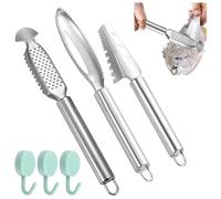 Tkxjry 3 Pièces Grattoir À Écailles De Poisson en Acier,Ecailleur à Poisson Professionnel,Poisson Grattoir à éCailles,Ecailleur Poisson,pour enlever Les écailles et Les os de Poissons(Avec 3 Crochets)