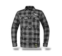TLA GRID chemise de moto avec protections, veste en flanelle à carreaux avec renforts en aramide, unisexe pour Homme et Femme, veste vintage pour scooter, avec fermeture éclair et boutons, Gris, L