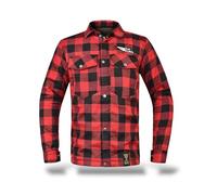 TLA GRID chemise de moto avec protections, veste en flanelle à carreaux avec renforts en aramide, unisexe pour Homme et Femme, veste vintage pour scooter, avec fermeture éclair et boutons, Rouge, 6XL