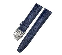 TLCBAZCF Bracelet de montre Crocodile 20mm 21mm 22mm, Compatible avec IWC Pilot Mark portugais Portofino, noir bleu marron, bracelet de montre Alligator(Blue Fold Style 1,22mm)